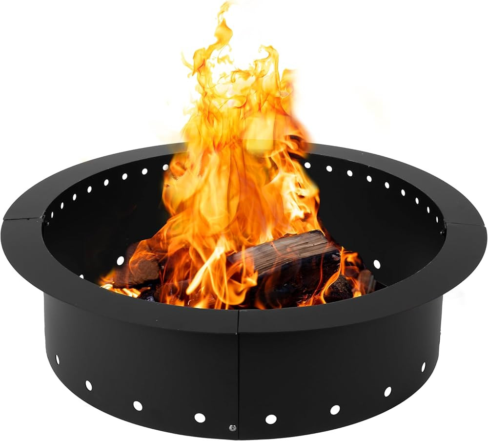 Heavy Duty Metal Smokeless Permanent Fire Pit Ring 36 inch Outer/30 inch Round Fire Pit Insert Li... | Amazon (US)