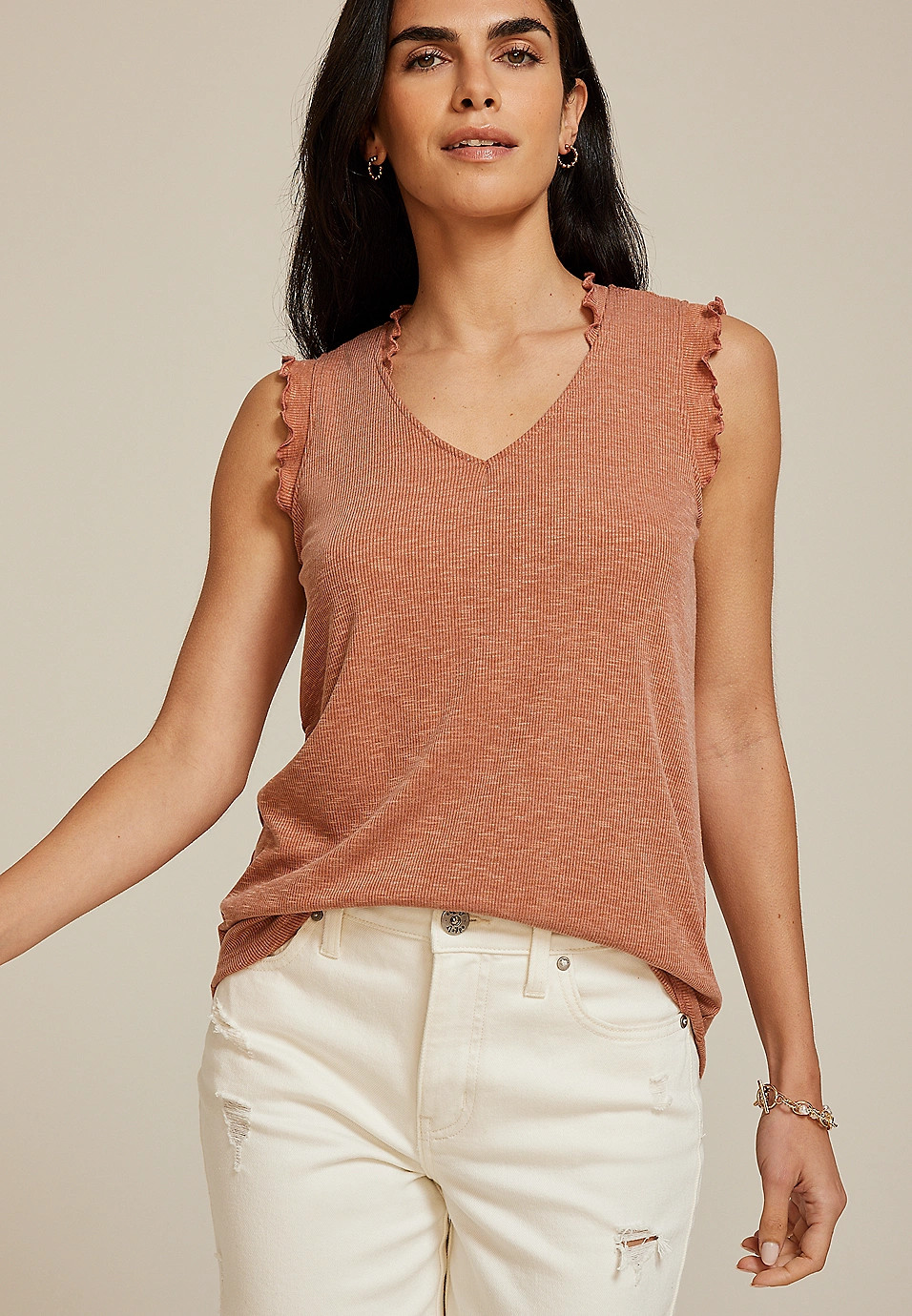 Ruffle Trim V Neck Tank Top | Maurices