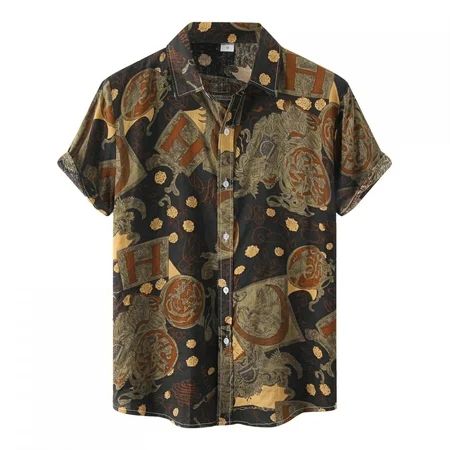 【Konfa】 Polo Shirts For Men Black Men s Casual Hawaii Floral Print Shirt Short Sleeve Turn-Down Coll | Walmart (US)