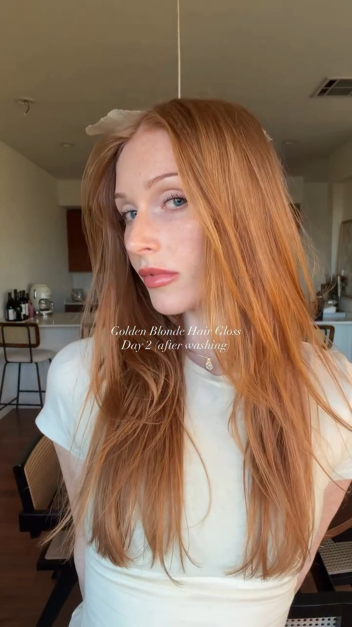 the end of this is me realizing how bad my apt lighting is 🫩 (until 6pm when the sun finally hits and I’m no longer gray) but I love the way the gloss looks after one wash! @dphue gloss+ golden blonde