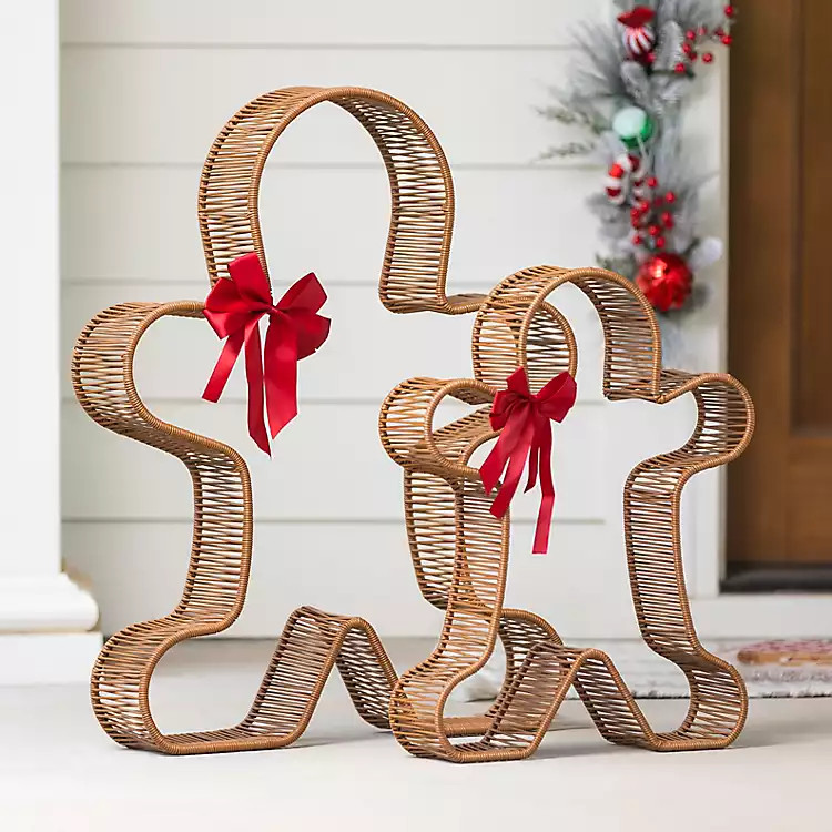 Rattan Gingerbread Men Outdoor Statues, Set of 2 | Kirklands Home | Kirklands
