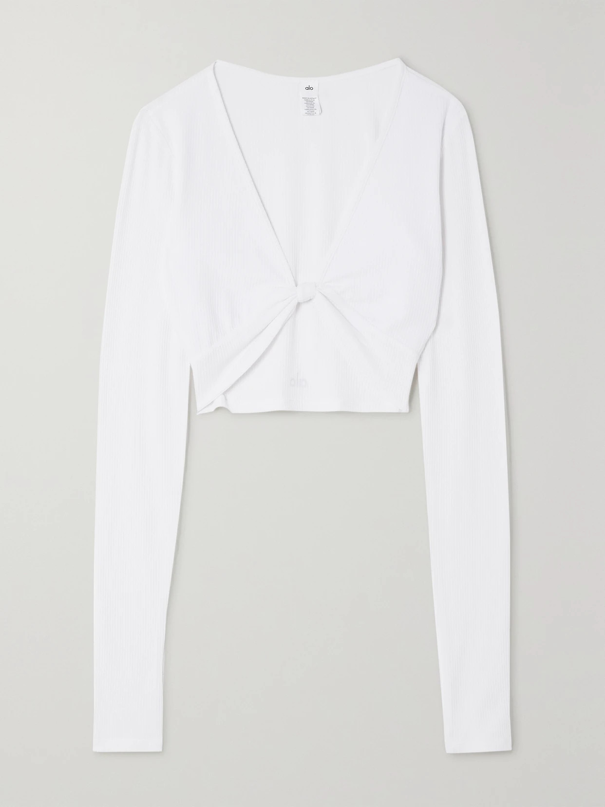 Alo Yoga - Cropped Knotted Ribbed Stretch-modal Top - White | NET-A-PORTER (US)