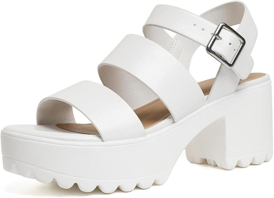 Platform Sandals for Women Lug Sole Block Heeled Sandals with Adjustable Ankle Strap | Amazon (US)
