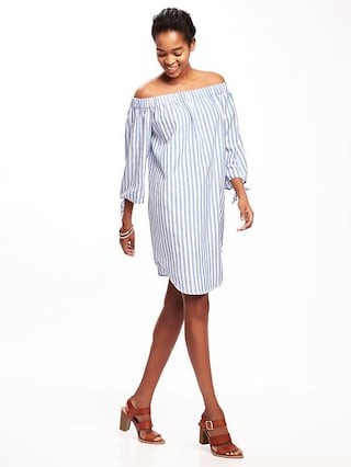 Striped Off-the-Shoulder Shift Dress for Women | Old Navy US
