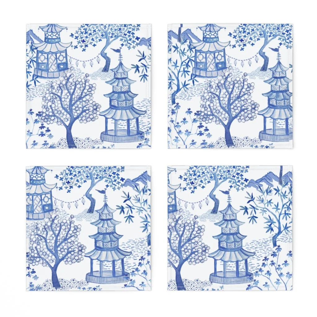 Cocktail Napkins Pagoda Chinoiserie Blue White Vintage Cloud Toile Set of 4 - Walmart.com | Walmart (US)