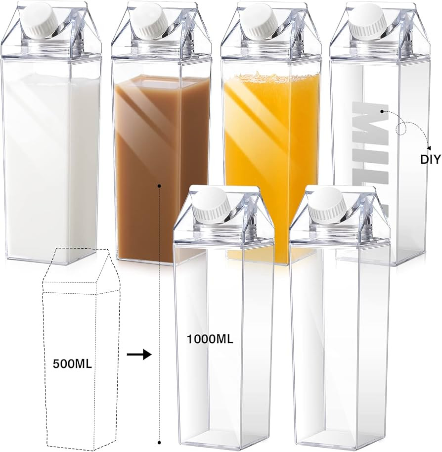 CHENGU Clear Milk Carton Water Bottle 1000 ml/ 34 Oz Portable Container Reusable Cute Plastic Mil... | Amazon (US)