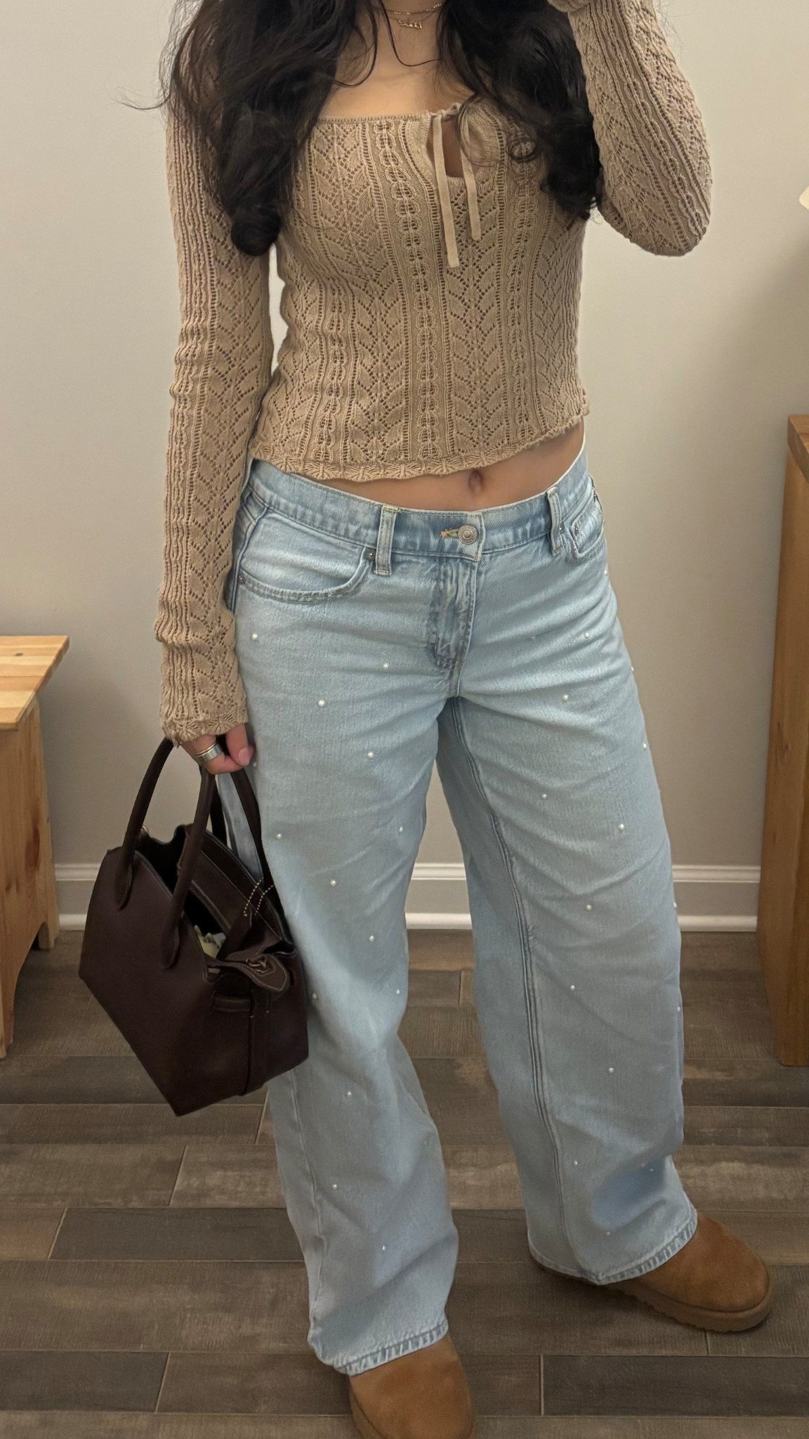 AE stovepipe embellished jeans (4 regular - sized up for the bump, normal wear 2 regular)
UGG ultra mini
Coach empire 21 maple

#LTKSaleAlert #LTKPetite #LTKBump