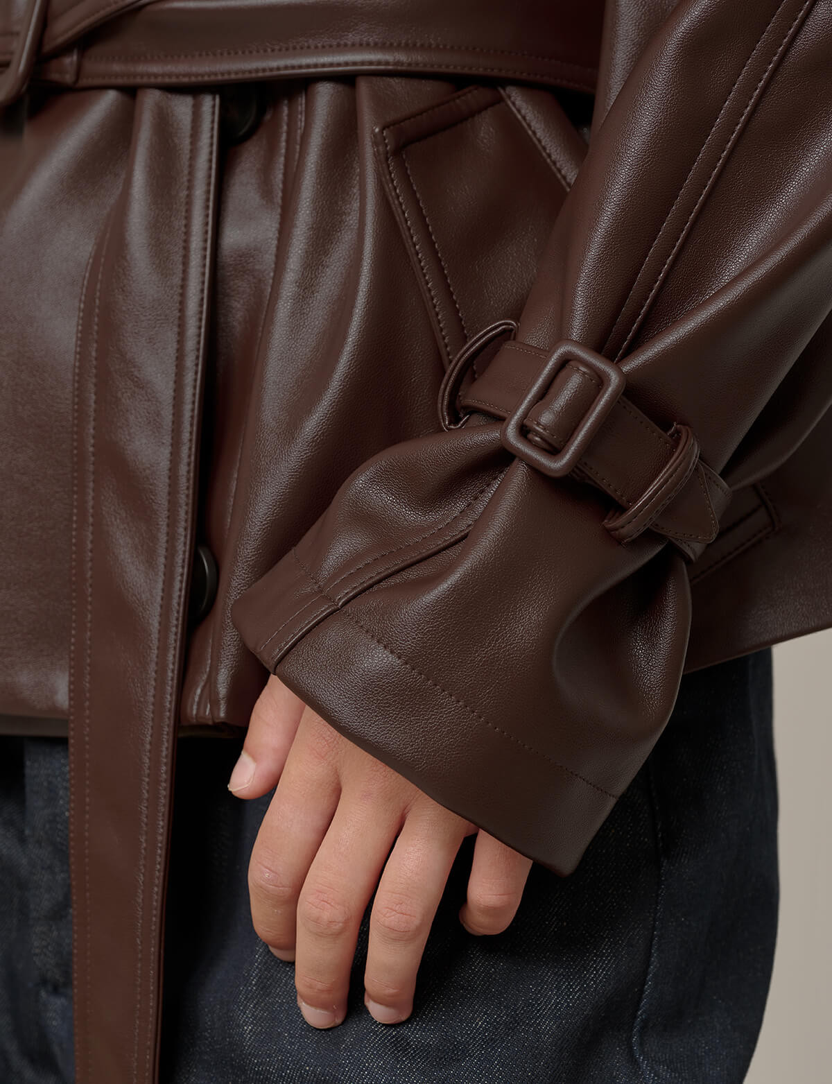 Brown Cropped Leather Trench | Pixie Market