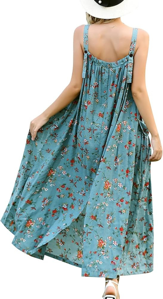 YESNO Maxi Dress for Women with Pockets Boho Summer Dress with Wide Adjustable Buttoned Strap E96 | Amazon (US)