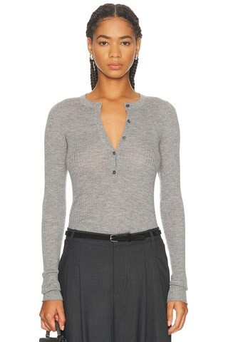SPRWMN Henley Long Sleeve Top in Grey | FWRD 