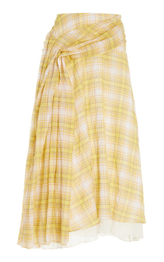 Draped Plaid Stretch-Cotton Midi Skirt | Moda Operandi (Global)