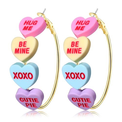 Valentine’s Day Hoop Earrings for Women LOVE XOXO Conversation Heart Earrings Romantic Large Circle Earrings Valentine’s Day Outfits Jewelry Gifts Party Favors (Style G) | Amazon (US)