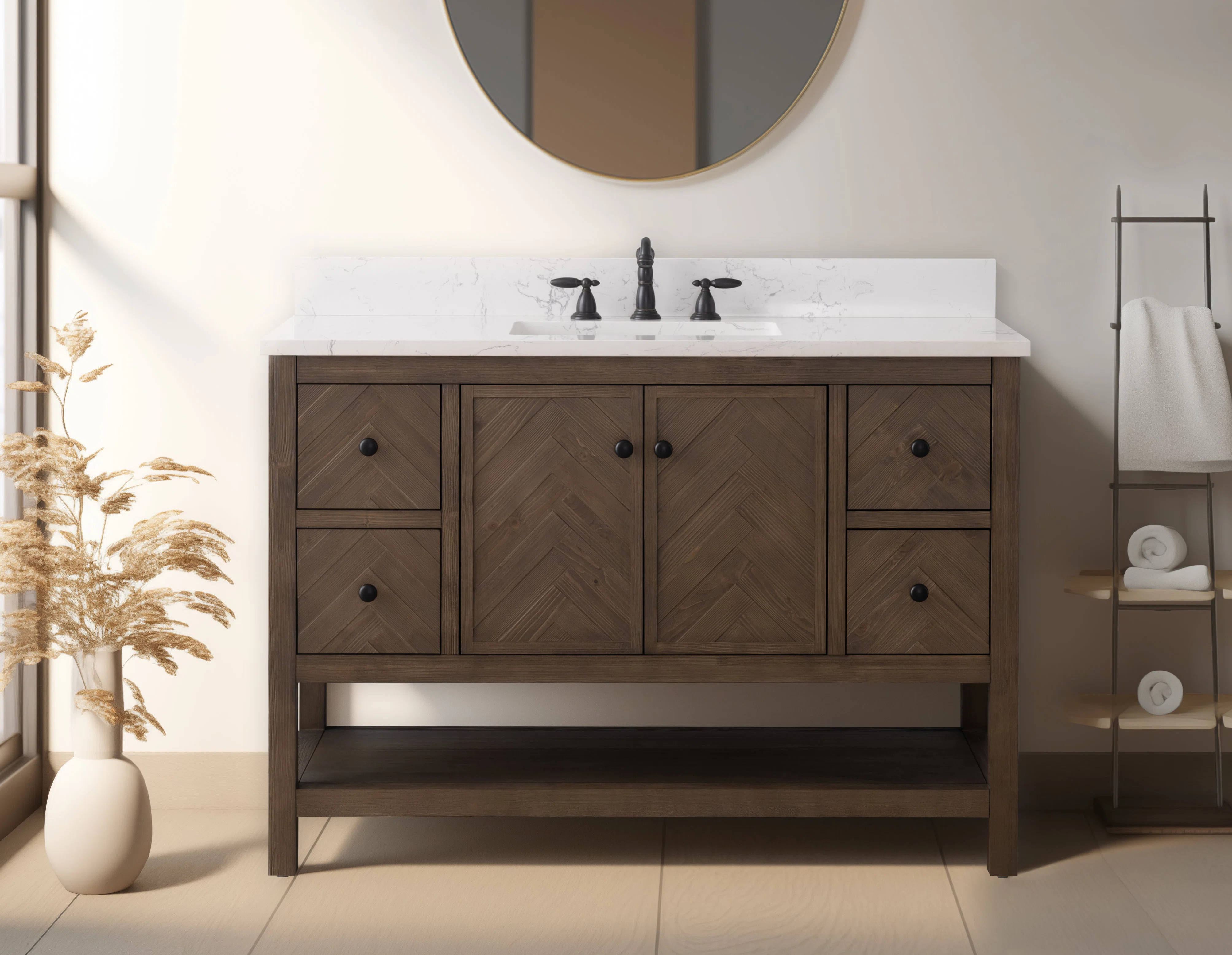 48" Herringbone Design Single Bathroom Vanity with Quartz Top | Wayfair North America