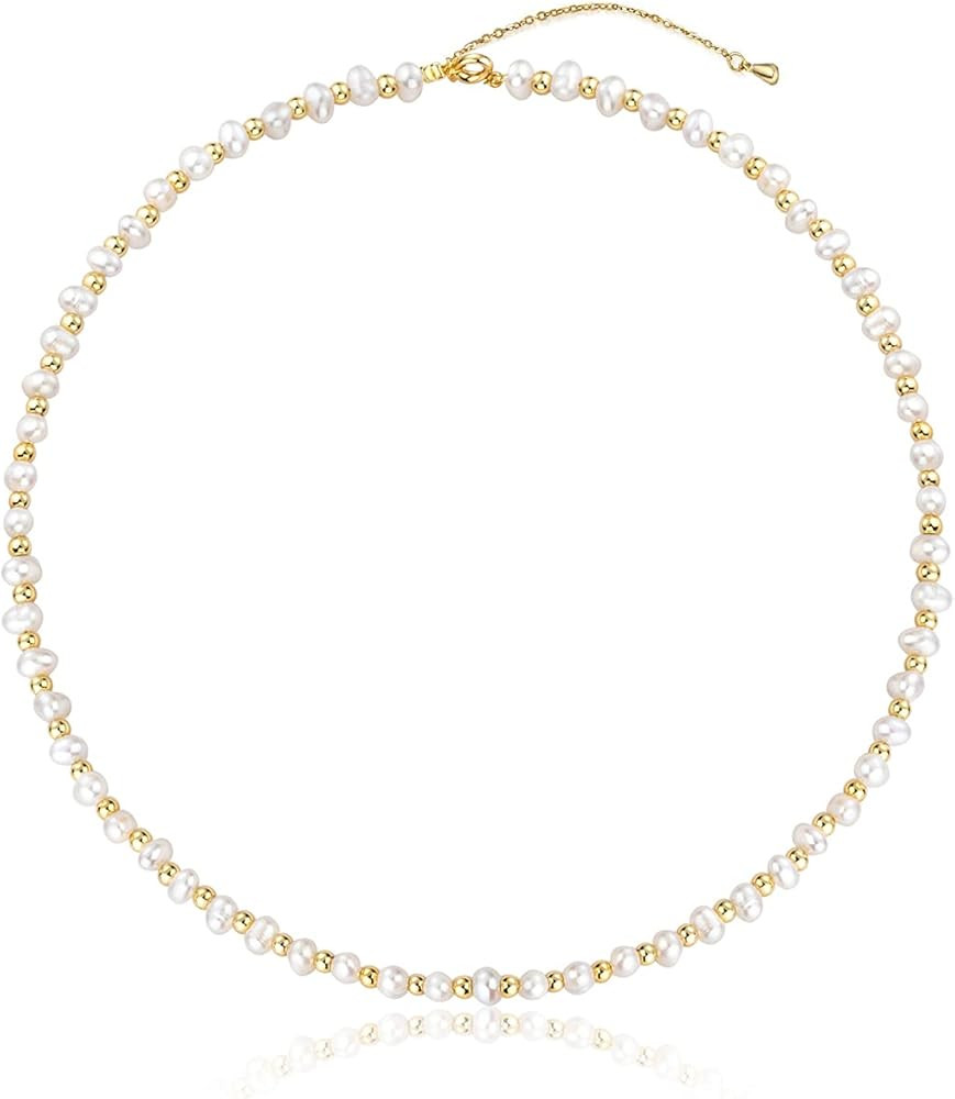 Fashion Jewelry Small Gold Pearl Necklace Choker 3mm Handpicked Pearl 18K Gold Plated Bead Ball C... | Amazon (US)