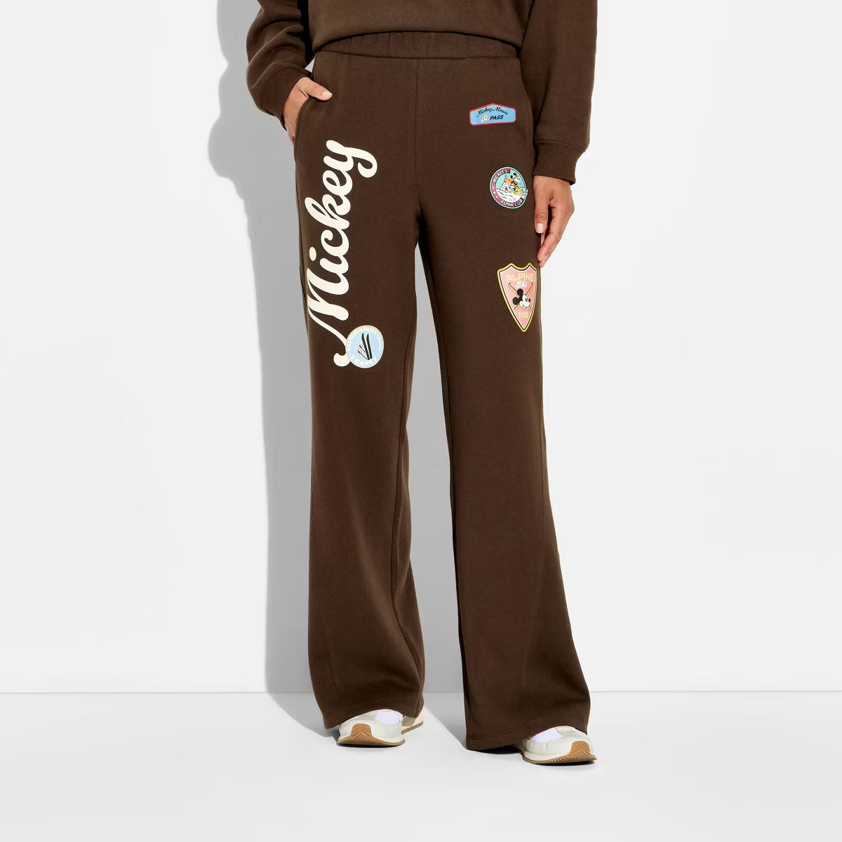 Women's Wide Leg Mickey Mouse Graphic Sweatpants - Brown XXS | Target
