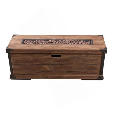 Outdoor Patio Concrete Fire Table, Rectangle Gas Burning 56-Inch Fire Pit - 50,000 BTU, Wood Pattern Fire Table, Brown (Tank Cover Not Included) | Wayfair North America