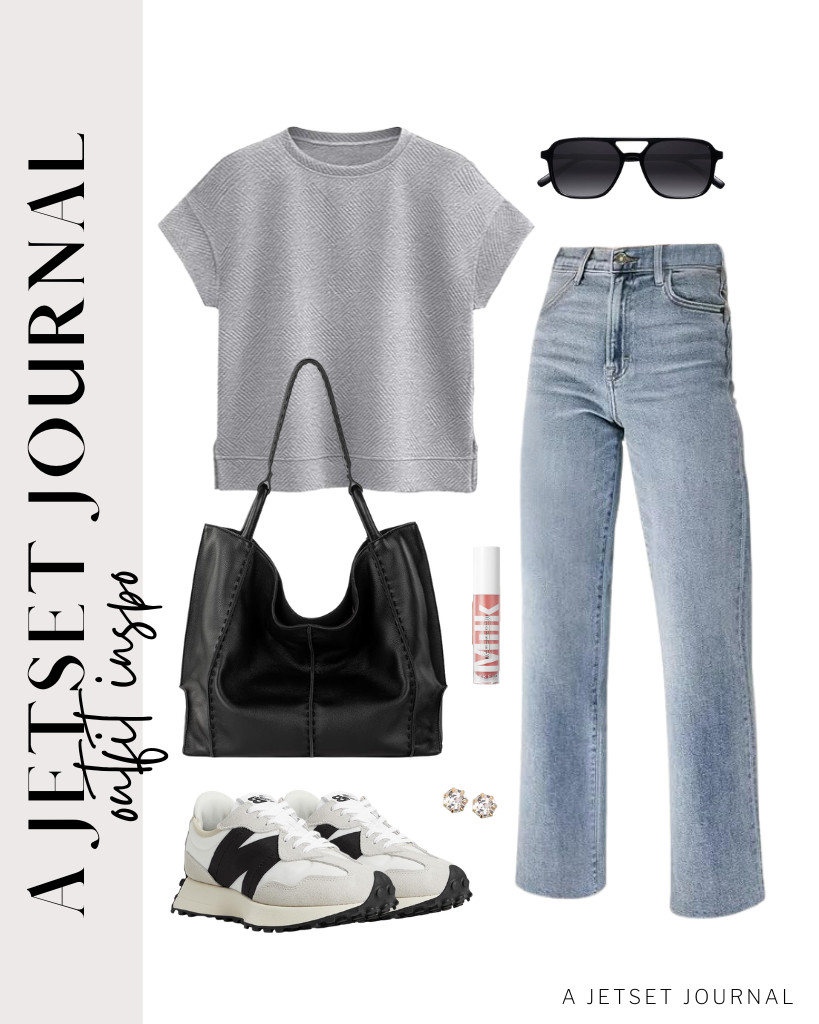 Looking for an airport-style outfit? This EVALESS crewneck top paired with straight-leg jeans is perfect! Step into these comfy sneakers and grab a spacious shoulder bag from The Sak to style the fit. Finish the look with SOJOS aviator sunnies and stud earrings.

#LTKSeasonal #LTKSaleAlert #LTKTravel 

 