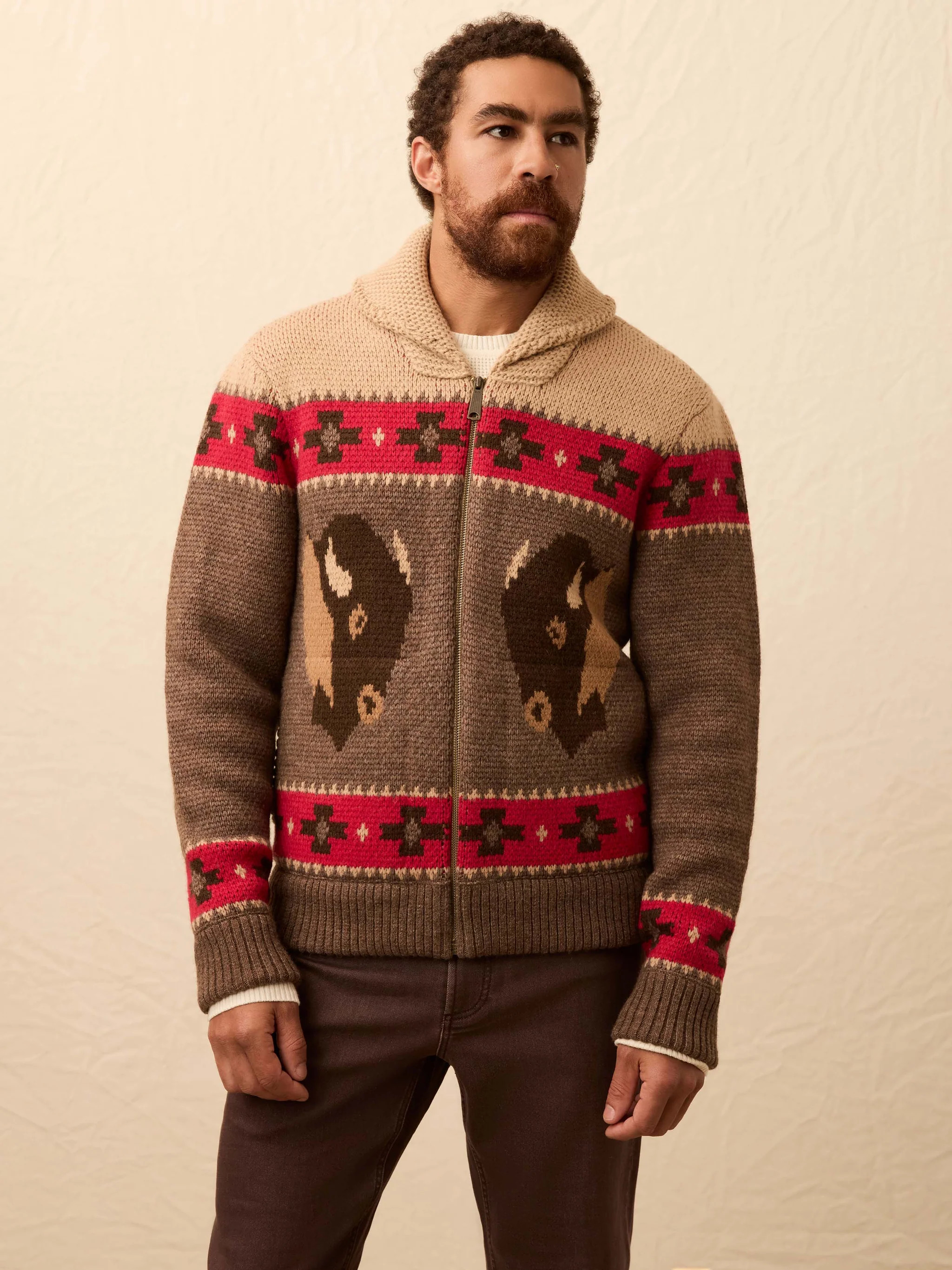 Steven Paul Judd Buffalo Zip Cardigan - Brown Winter Prairie | Faherty