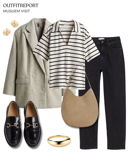 Blazer outfit striped top denim jeans loafers handbag 

#LTKstyletip #LTKitbag #LTKshoecrush