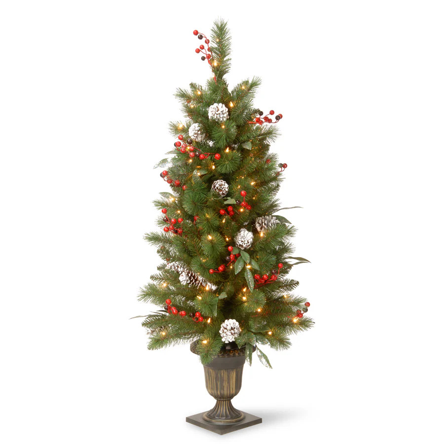 4 ft. Pre-Lit Frosted Pine Berry Tree with Clear Lights | National Tree Company