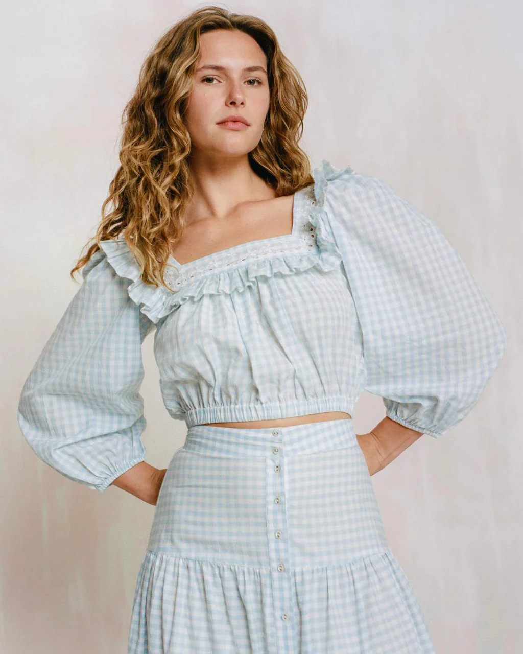 The Selene Top | Sky Gingham | Christy Dawn