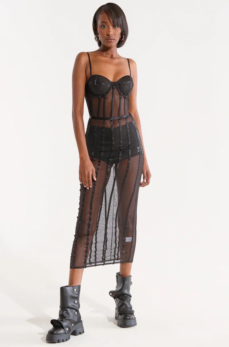 SHE'S SNATCHED MESH MIDI DRESS | AKIRA