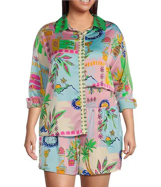 Sugarlips Plus Long Sleeve Coordinating Retro Novetly Printed Blouse | Dillard's | Dillard's