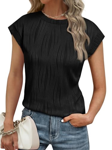 LILLUSORY Women's Short Sleeve Dressy Tops Crewneck Textured Tops Cute Summer Tops 2024 Basic T-S... | Amazon (US)