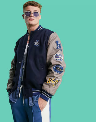 ASOS DESIGN – Bomberjacke im College-Stil in Navy | ASOS (Global)