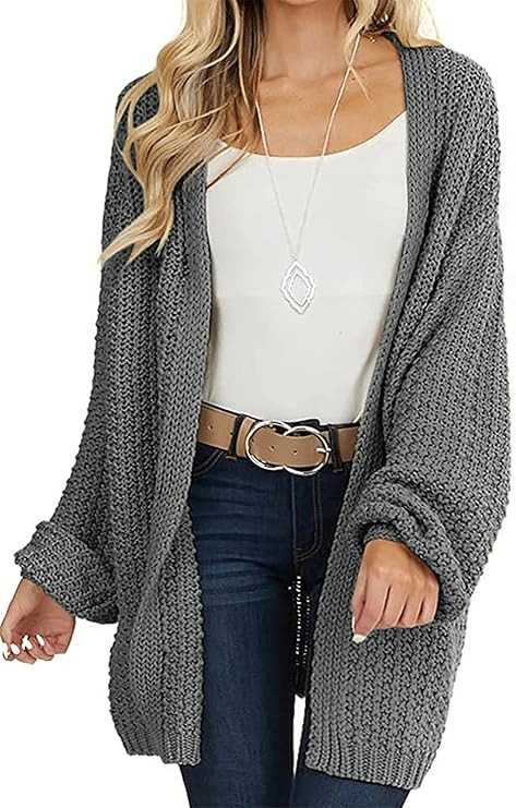 MEROKEETY Women's 2024 Fall Open Front Chunky Knit Sweater Oversized Lantern Sleeve Cardigan Outw... | Amazon (US)