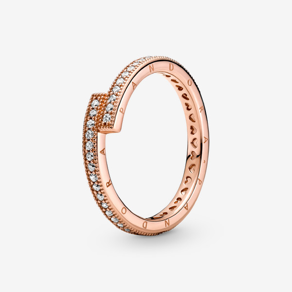 Pandora FINAL SALE - Sparkling Overlapping Ring - 14k Rose gold-plated unique metal blend / Cubic Zirconia / Clear - Sz. 4.5 | Pandora US
