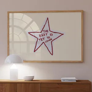 Best is yet to come Horizontal Star hand-drawn Wall Art, Cute Neutral Blue Beige Eclectic Boho Ho... | Etsy (Global)