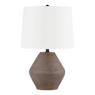 Saye 23.5 in. Brown Ceramic Table Lamp with White Fabric Shade | The Home Depot