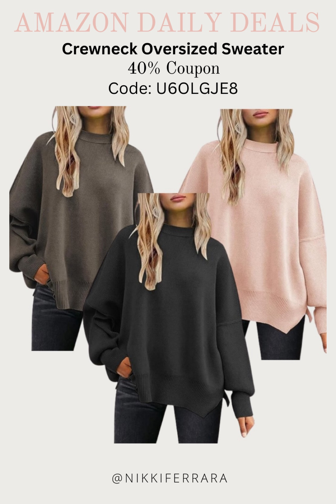 AMAZON DAILY DEAL 🖤40% off Crew Neck Sweaters. Use Code at Checkout. 

Discount code, Amazon discount code, daily deal, Amazon finds, descent code, discount, sale, Amazon receipt, Amazon sweatshirt, Amazon 2 piece set, 2 piece set, two piece sets, 2 piece set, Amazon set, Amazon loungewear, loungewear, winter sweater, winter outfit, viral outfit, Amazon viral vest, Amazon viral 2 piece set, comfy outfit, oversized sweatshirt, crew neck, cozy, 

#LTKHoliday #LTKGiftGuide #LTKsalealert