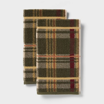 2pk Plaid Harvest Hand Towel Set Green - Threshold\u2122 | Target