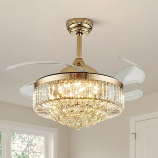 42" Crystal Ceiling Fan with Lights Remote Control Retractable Dimmable Fandelier Reversible LED ... | Bed Bath & Beyond