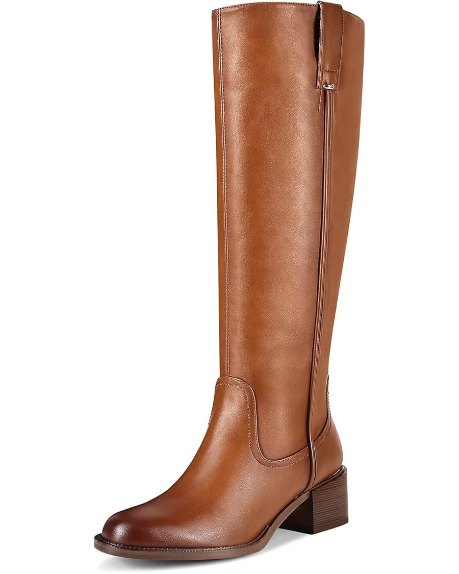 Knee High Boots For Women Chunky Heel Round Toe Leather Patent Boots Low Block Heel Tall Boots Wi... | Amazon (US)