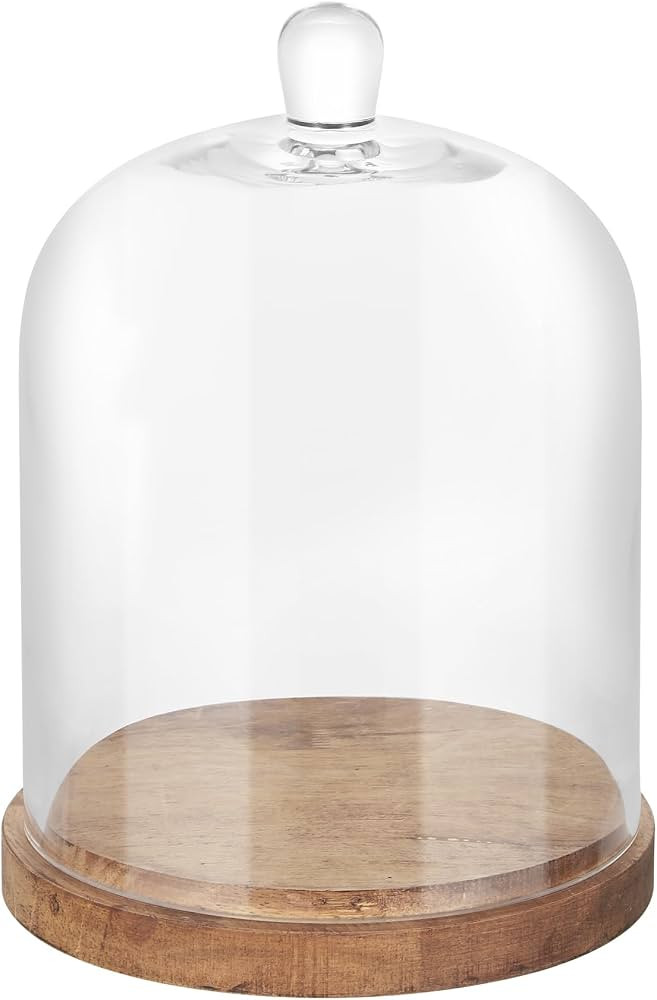 8" Wide Glass Cloche Bell Jar Display Dome with Layered Wooden Base In Vintage Natural, Clear, Ro... | Amazon (US)