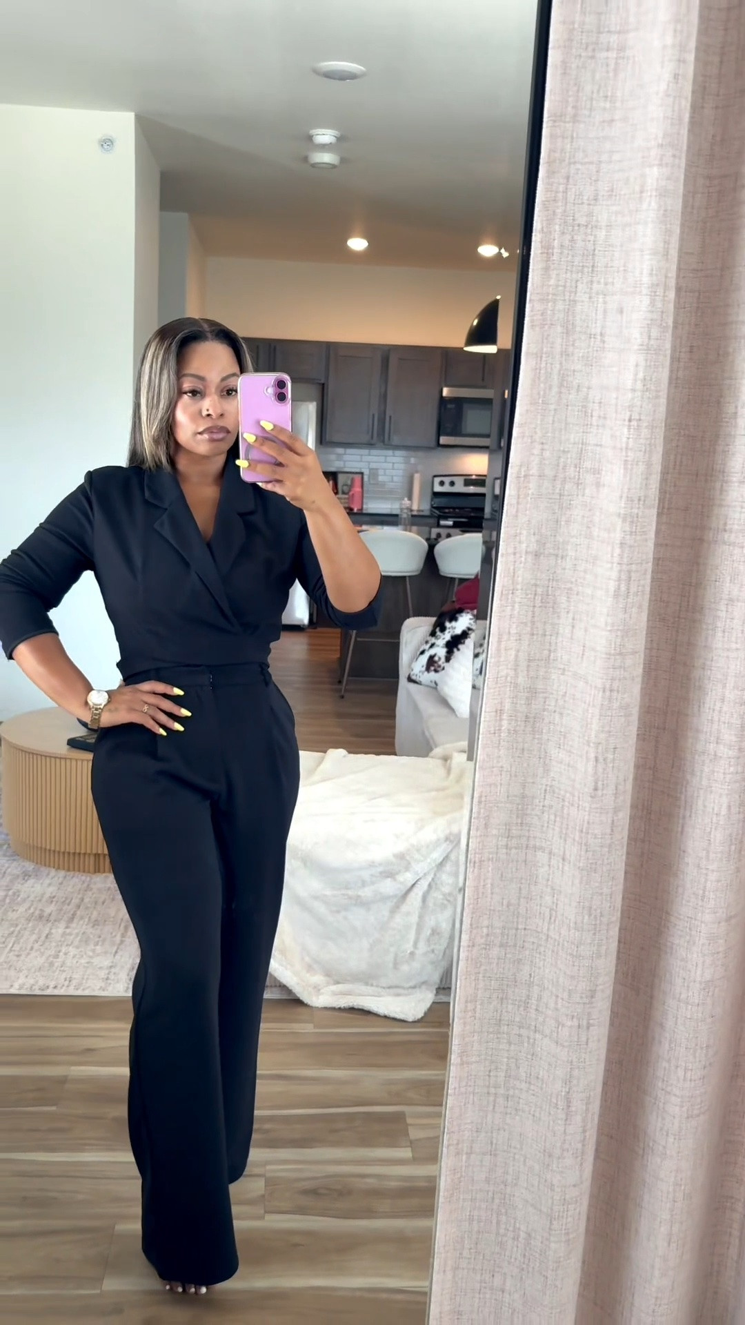 Finding a power suit that doesn't overwhelm a 5’2 frame is a total win! Loving this two-piece suit—the wrap blazer creates the most flattering waistline without needing tailored alterations.

Fit & Sizing Details
 Height/Weight: 5’2" | 147 lbs
 Wrap Blazer: Wearing size Medium (fits true to size, great chest coverage)
 Pants: Wearing size 6 (perfect length with a small heel)

#LTKootd #LTKgrwm #LTKWorkwear