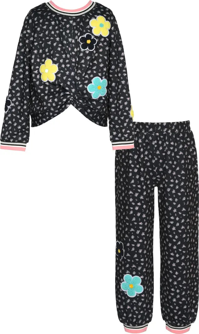 Truly Me Kids' Floral Appliqué Cheetah Print Sweatshirt & Joggers Set | Nordstrom | Nordstrom