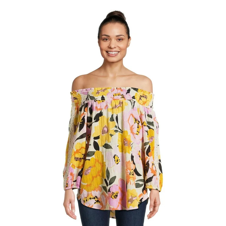 The Pioneer Woman On Off Shoulder Smocked Blouse, Women's | Walmart (US)