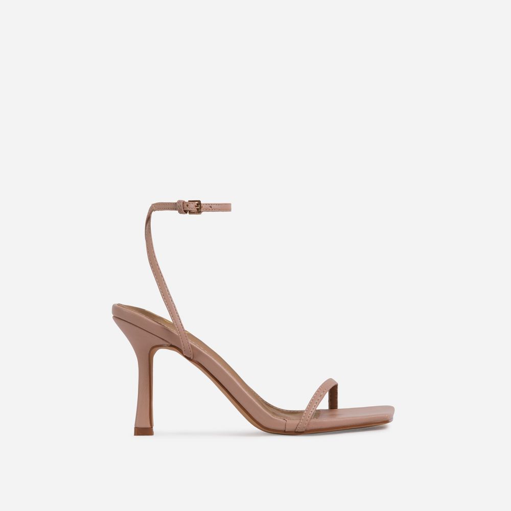 Savannah Barely There Square Toe Heel In Nude Faux Leather | Ego Shoes (UK)