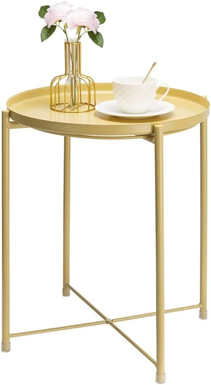 CERBIOR Tray End Table, Round Metal Tray Table Side Sofa Table Anti-Rust and Waterproof Outdoor &... | Amazon (US)