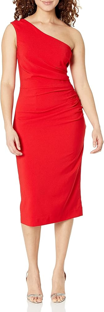 Dress the Population Women's Martine Sleeveless Asymmetrical One Shoulder Side Pleat Bodycon Midi... | Amazon (US)