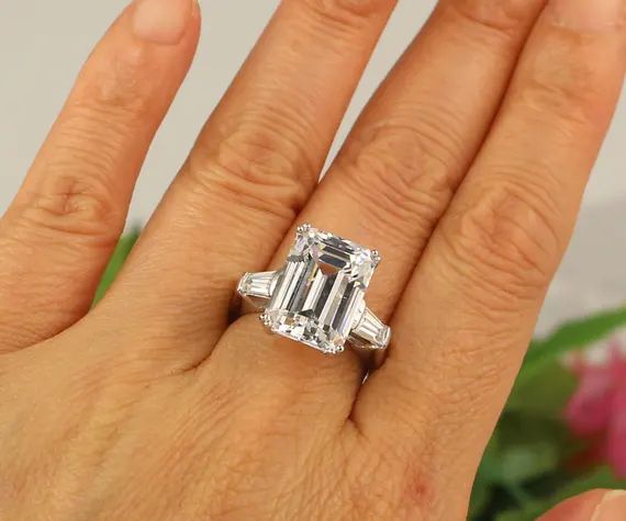 8 Carat Emerald Cut Ring Huge Engagement Ring 3 Stone Ring | Etsy | Etsy (US)