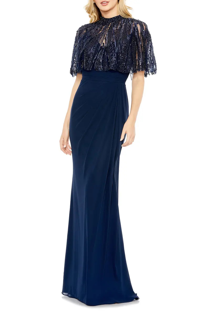 Cape Overlay Trumpet Gown | Nordstrom