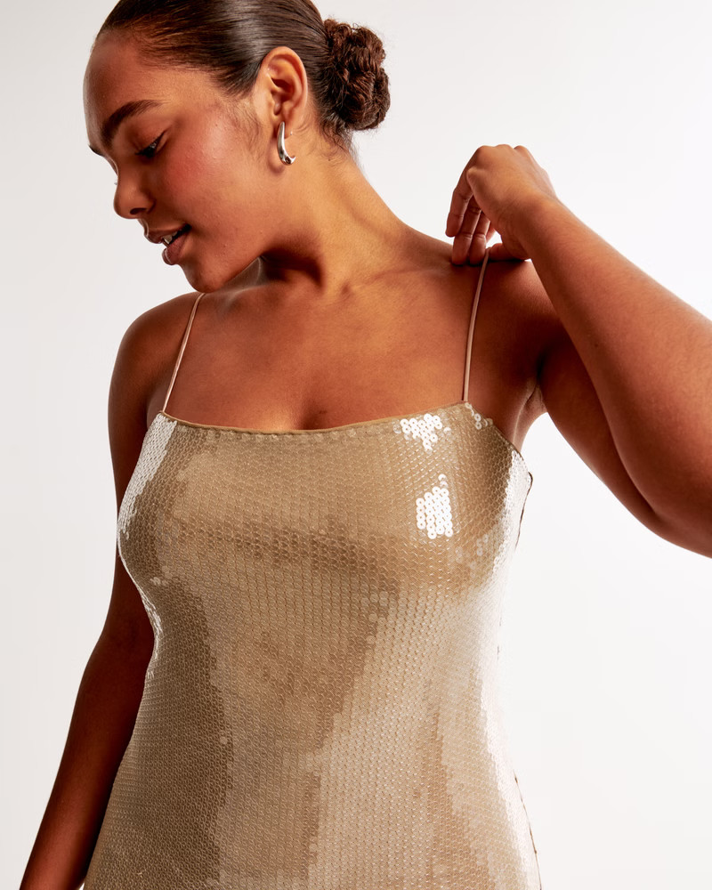 Sequin Straight Neck Midi Dress | Abercrombie & Fitch (US)