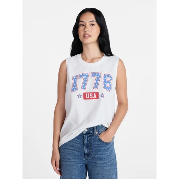 Americana Women's Seventy Six Stars Graphic Muscle Tank Top from Way to Celebrate, Sizes S-XXXL | Walmart (US)