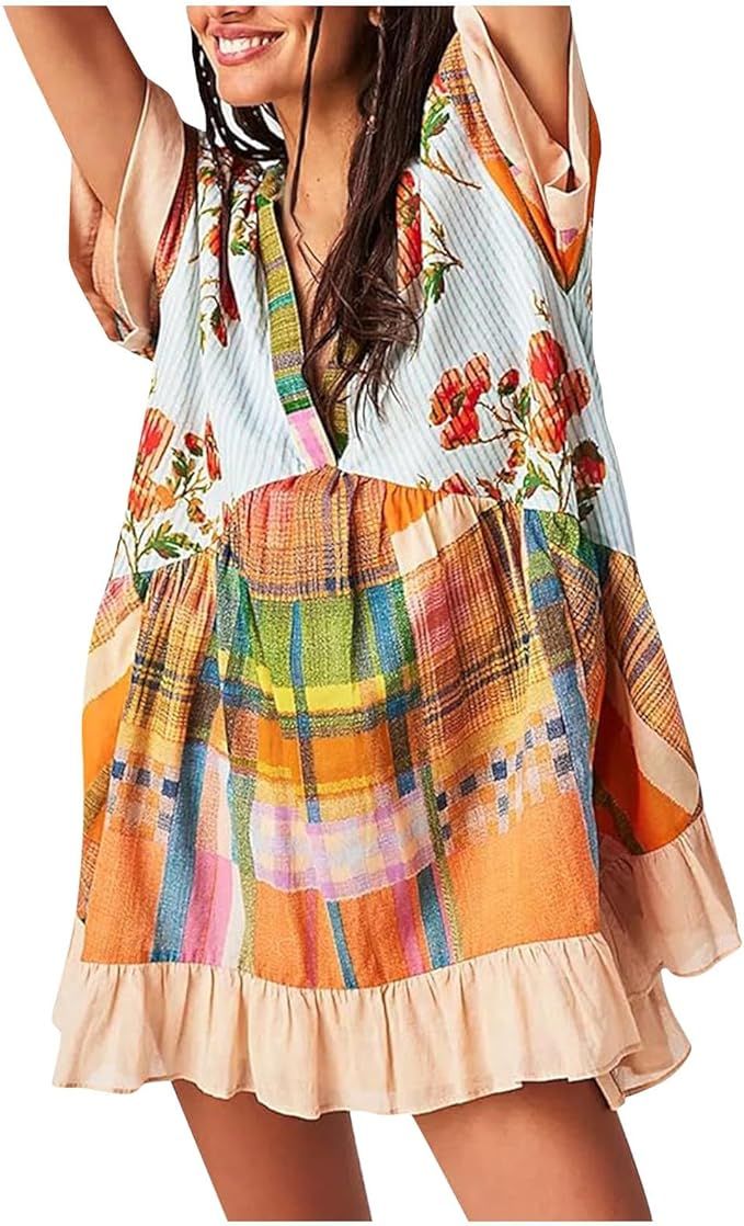 Hot Short Mini Dress Babydoll Dress for Women Oversized Boho Summer Dress, Y2K Mini Dresses | Amazon (US)