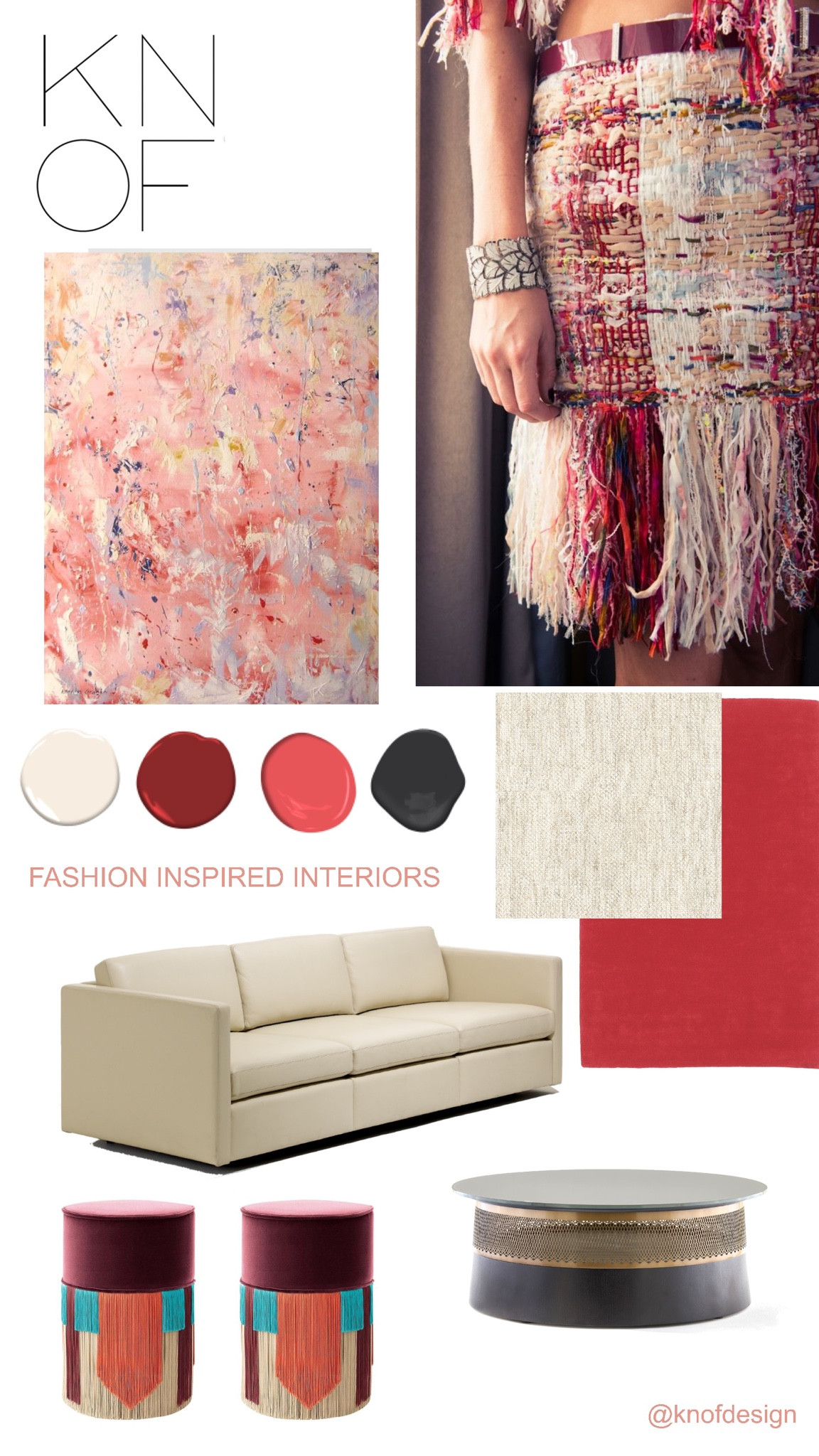 MODERN WOMAN | Black metals, creamy boucles, colourful ottomans with fringe and wildly abstract art set the tone for a modern and stylised home! @knofdesign 
.
.
#modernhome #livingroominspo #cityapt #cityliving #citystyle #penthousechic 

#LTKFind #LTKU #LTKhome